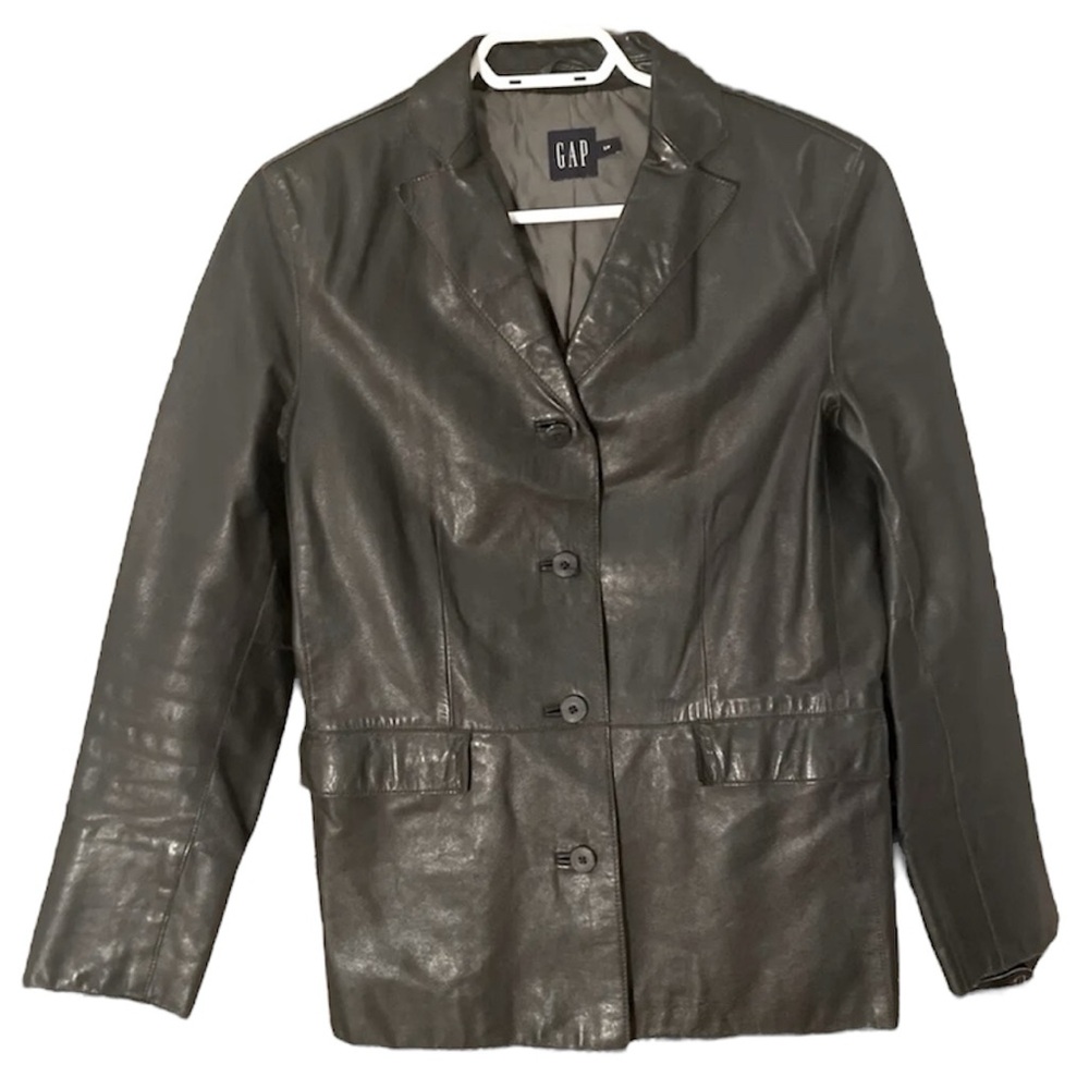 Vintage Gap Women’s Leather Blazer Jacket Black Lined Size Small